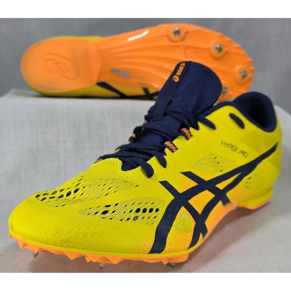 Asics Hyper MD 8 Track Field Spikes Men's 10 Yellow Navy Blue‎ Racing Shoes
